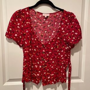 Red floral short sleeve top